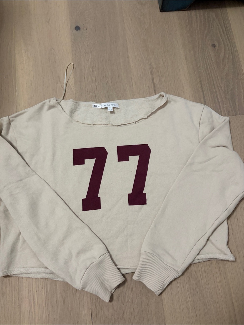 Women's Cream Off The Shoulder Sweatshirt with Burgundy '77 Graphic